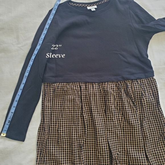 J Jill Mixed Media Black Tan Plaid Long Sleeve Dress Womens MP Medium Petite - Picture 15 of 16